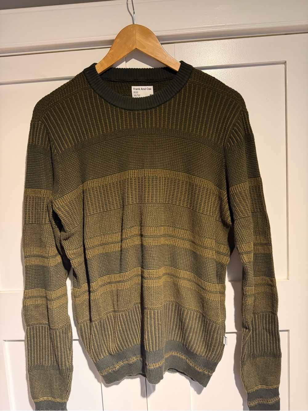 Frank & Oak Olive Green Striped Knit Crewneck Sweater - Men